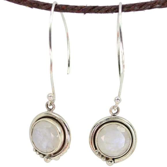 Delicate Round Moonstone Earrings - Picture 1 of 1